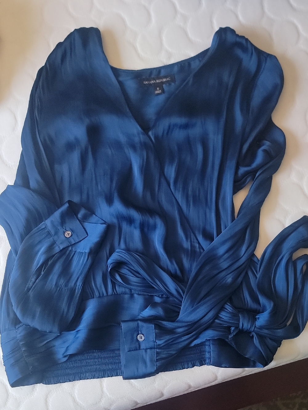 Banana Republic Blue Satin Wrap Blouse
